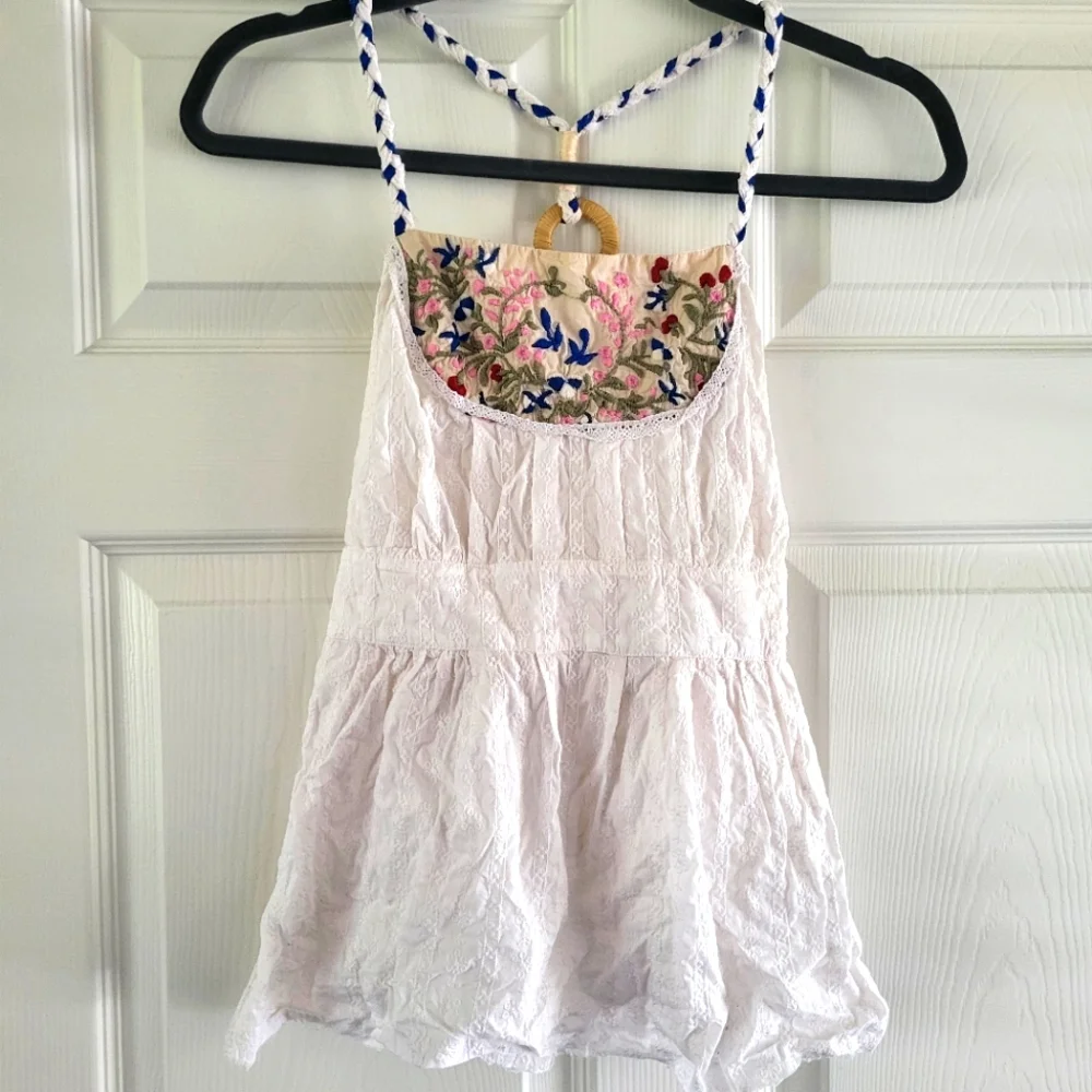 Free People Embroidered Floral Halter Blouse - Picture 1 of 7